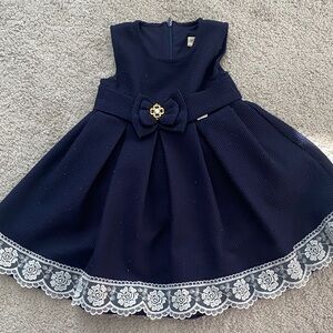 Charming Navy Kids Dress with Floral Lace